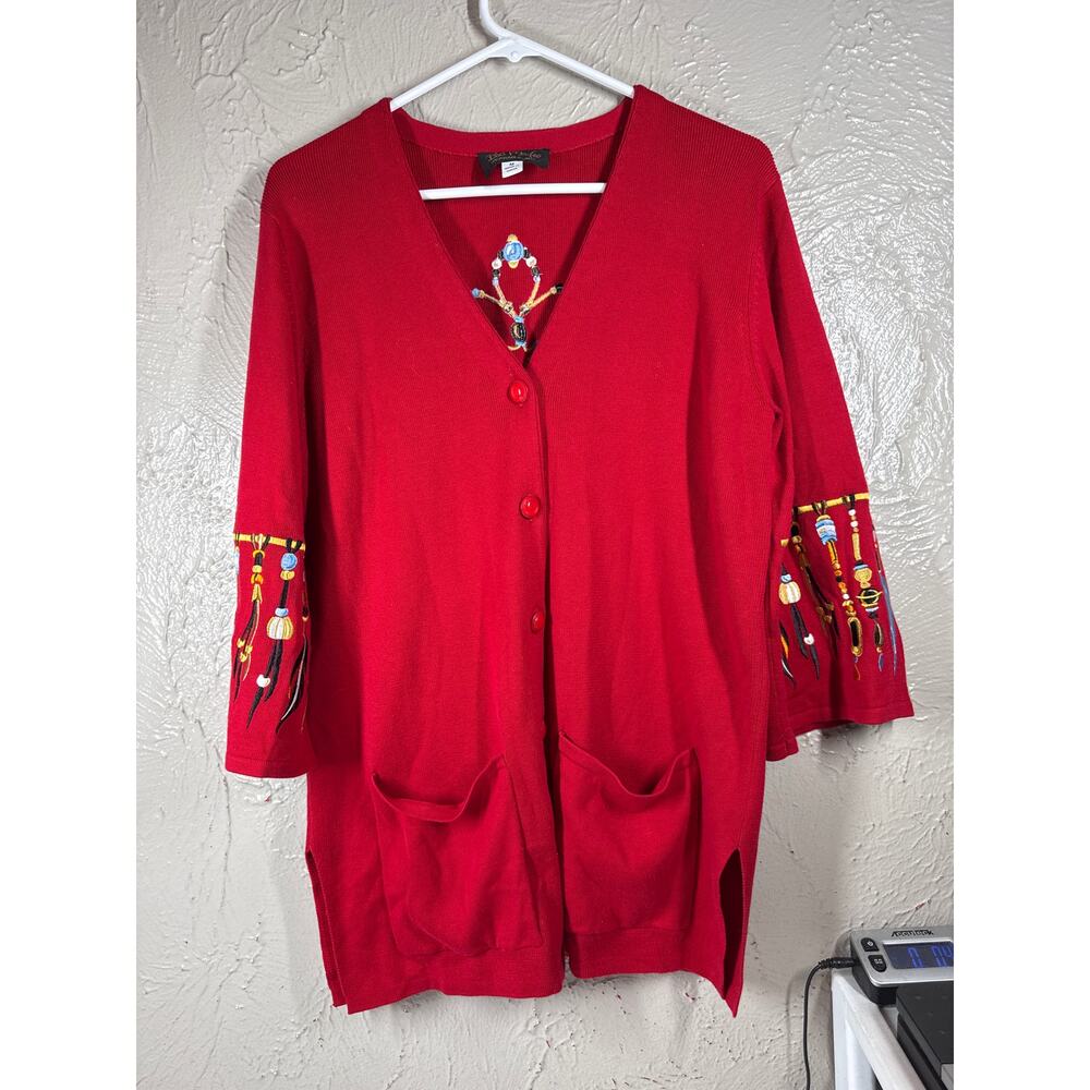 Bob Mackie Womens Wearable Art Embroidered Dreamcatcher‎ Cardigan Size Medium